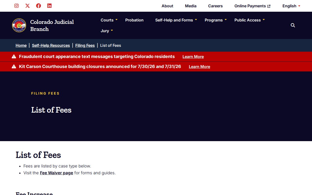 Cheyenne County criminal court case fee information