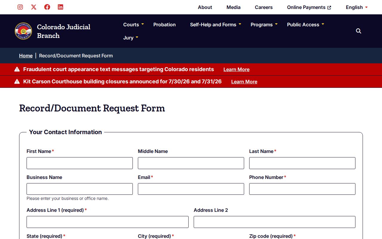 Cheyenne County criminal court record request form