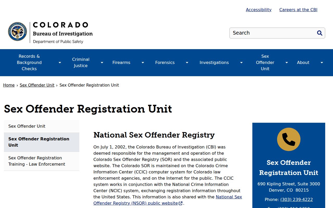 Colorado Bureau of Investigation sex offender registration information