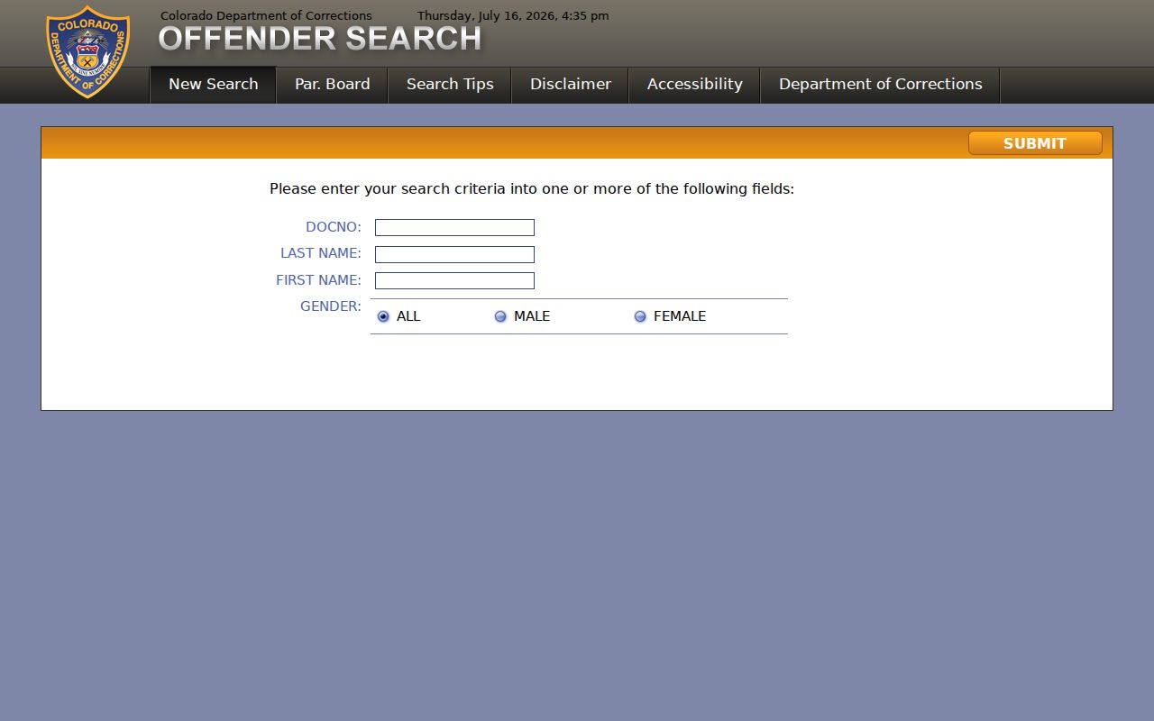 Colorado Department of Corrections offender search used from Cheyenne Wells
