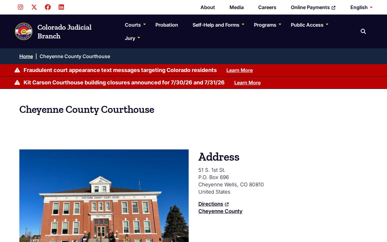 Cheyenne County criminal court courthouse location and hours