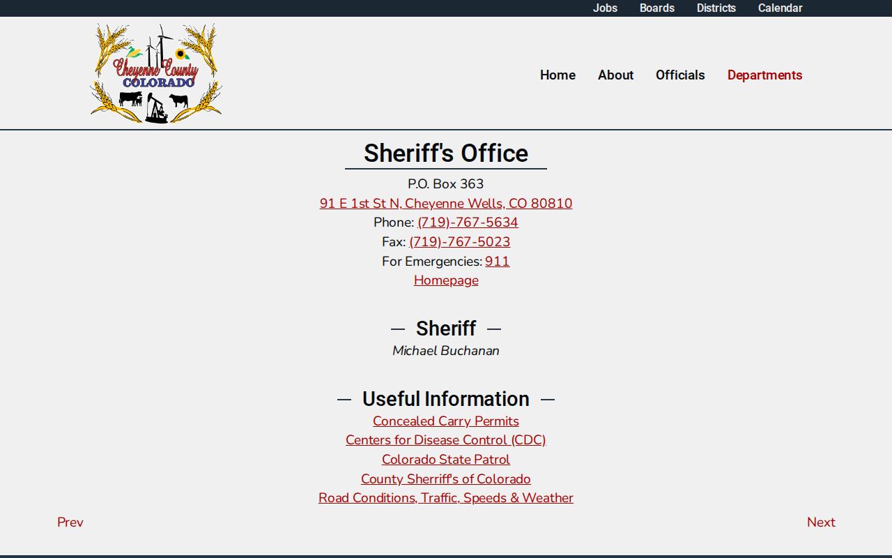 Cheyenne County criminal history sheriff office contact page