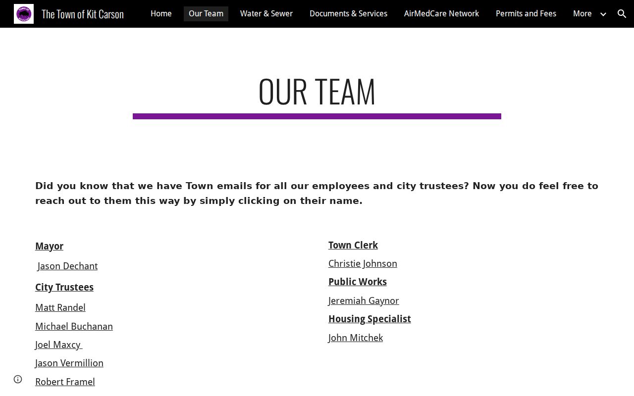 Kit Carson town staff and clerk contact page